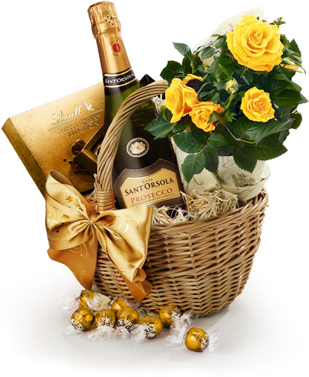Roses & Chocolate Gift Basket With Prosecco